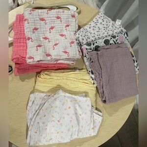 Bundle of swaddle blankets and one light weight carseat cover